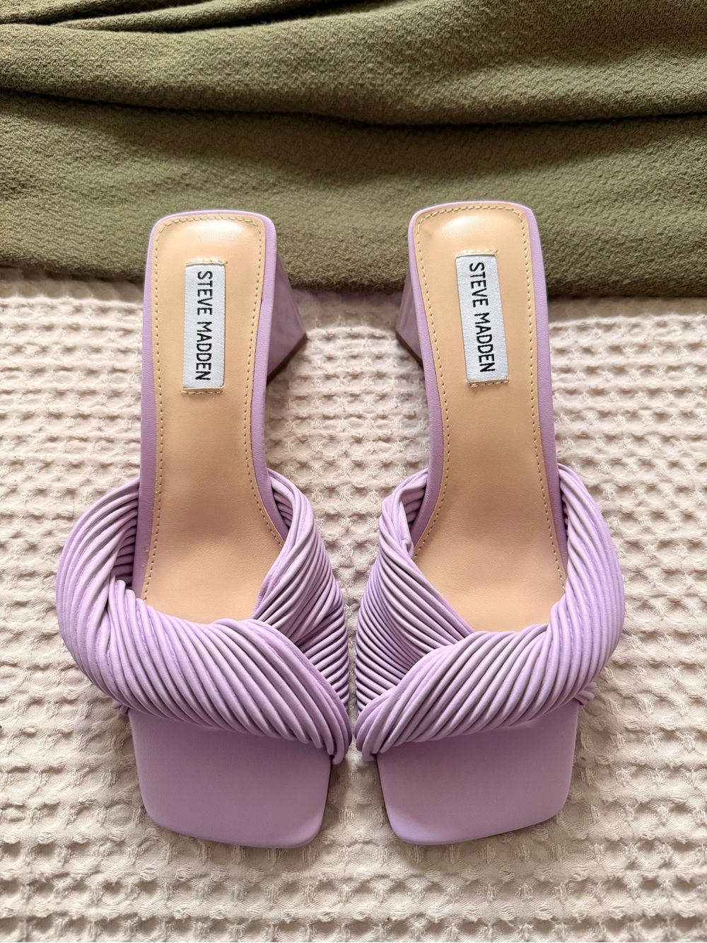 Steve Madden Lavender Braided Strap Block Heel Mules
